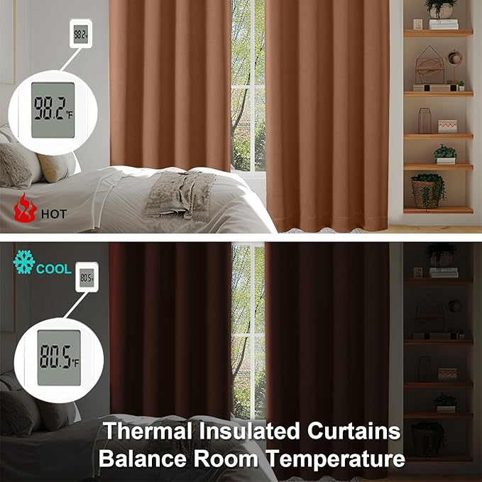 Simplebrand Ava Sun Baked Blackout Curtains for Bedroom 90 Inches Long 2 Panels Set, Solid Privacy Energy Saving Living Room Window Treatment Curtains Blackout Drapes, W50 x L90 Inch, Sun Baked