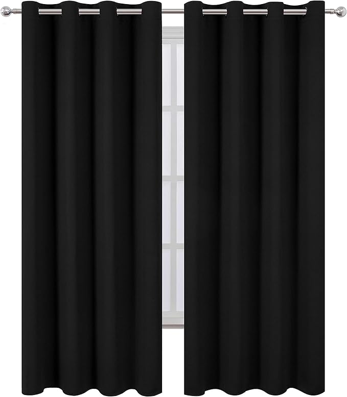 LEMOMO Blackout Curtains 52 x 108 inch/Black Curtains Set of 2 Panels/Thermal Insulated Room Darkening Bedroom Curtains