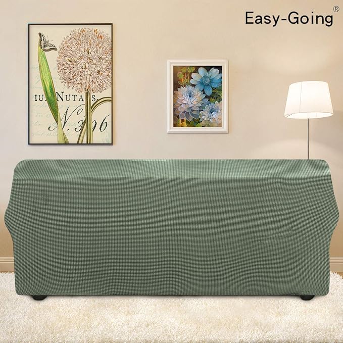 Easy-Going Stretch Sofa Slipcover 1-Piece Sofa Cover Furniture Protector Couch Soft with Elastic Bottom for Kids, Polyester Spandex Jacquard Fabric Small Checks (Sofa, Greyish Green)