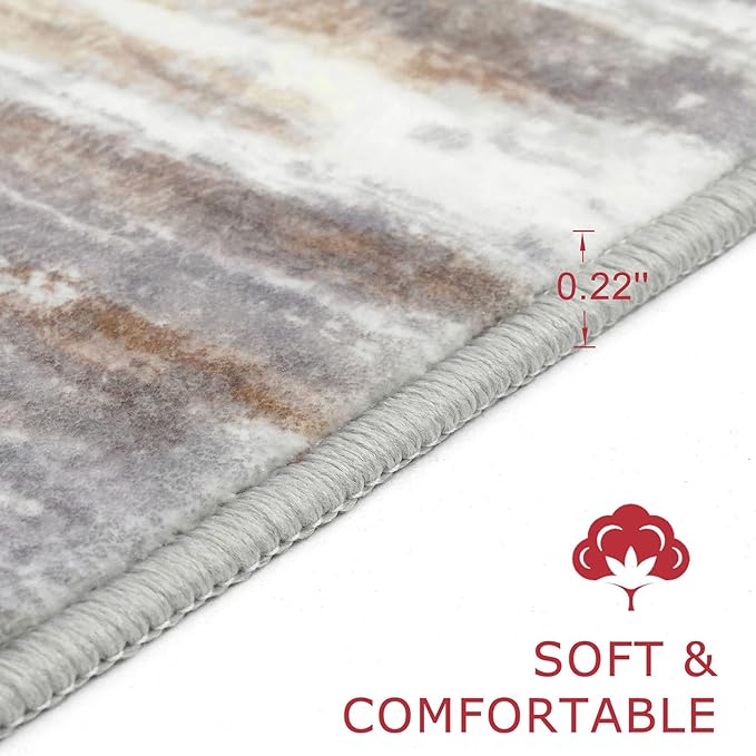KOZYFLY Modern Abstract Washable Long Runner Rug 2.6x20 Hallway Rug Runner Non-Slip Soft Kitchen Runner Rugs, Multi Grey/Orange 20 Foot Carpet Runners for Stair Entryway Bathroom