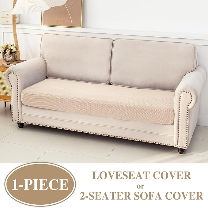 Couch Cushion Cover Loveseat Cover or 2 Seat Sofa Cover Washable Stretch Sectional Sofa Slipcover(1 Piece for Loveseat or Sofa 2-Seater, Natural)