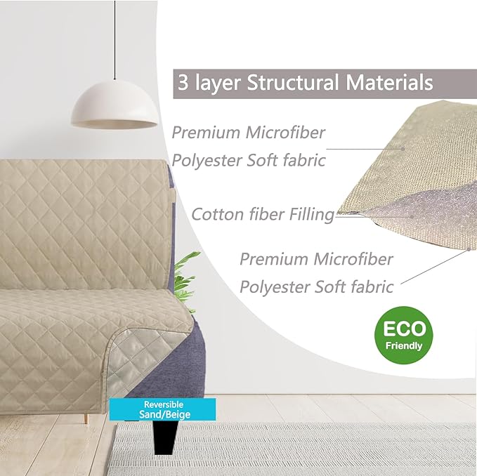 U-NICE HOME Futon Sofa Covers Reversible Sofa Slipcover Armless Cover Furniture Protector Couch Cover Water Resistant (Futon, Sand/Beige)
