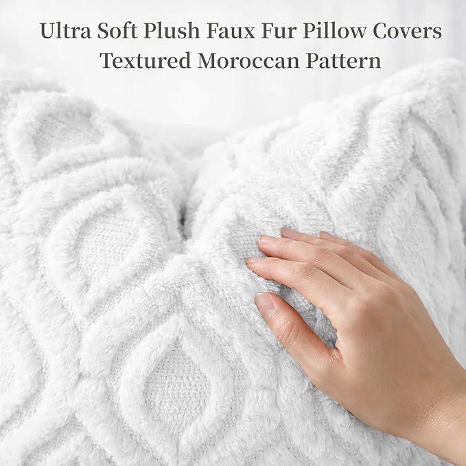 decorUhome Throw Pillow Covers 12x20 Inch Set of 2, Soft Plush Faux Wool White Solid Couch Pillow Covers, Accent Farmhouse Neutral Rectangle Pillow Cases for Sofa Bed Living Room