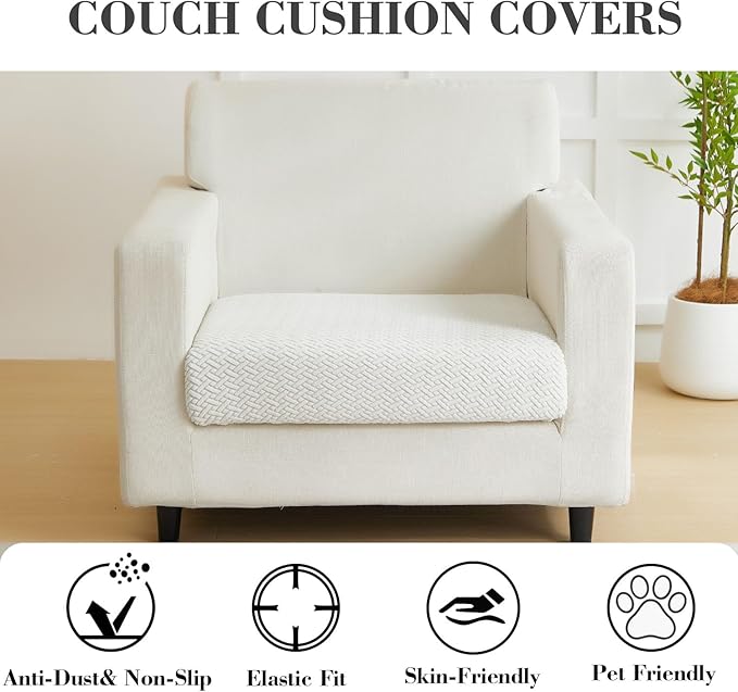 Sofa Covers Couch Covers for Sofa Pet Friendly Couch Cushion Covers Universal Sofa Covers Washable Stretch Slipcovers for Sectional Sofa (Texture Ivory White,Large Single Seat Cover)