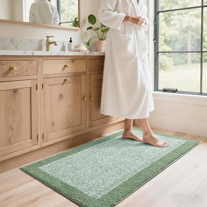 48x24 Long Bathroom Rugs Washable Non Slip, Green Bath Mat for Bathroom Floor Tub, Soft Absorbent Quick Dry Mats for Shower,Bathtub,Home Decor
