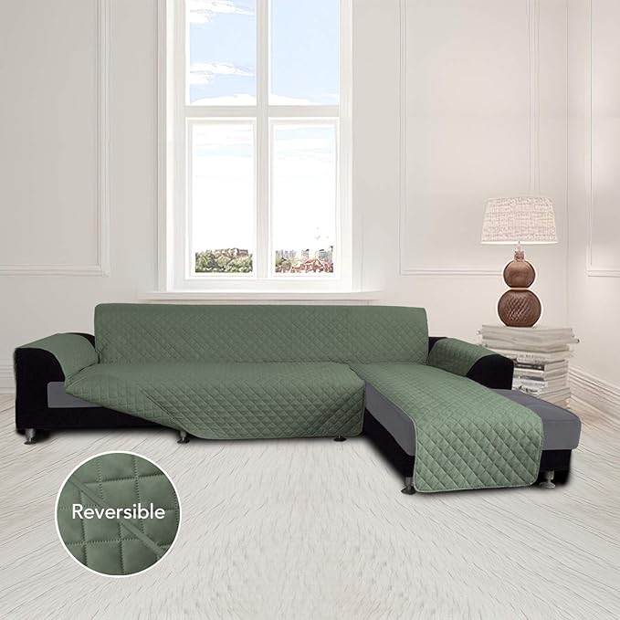 Easy-Going L Shape Sofa Slipcover - Reversible Chaise Cover - Furniture Protector for Pets, Kids, Dogs, Cats (Small, Greyish Green/Greyish Green)