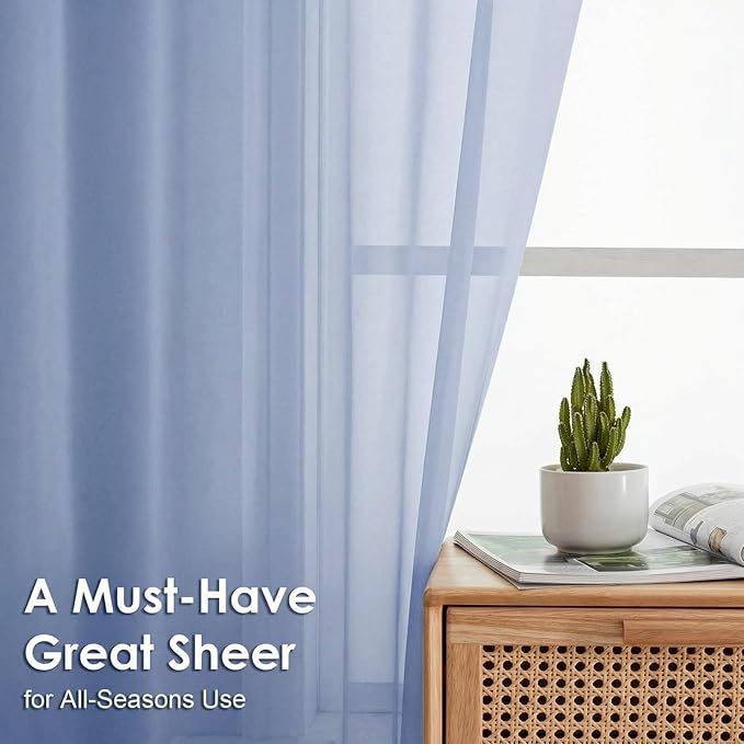 OVZME Sheer Curtains 63 inch Length 2 Panels Set for Bedroom Living Room, Soft Airy Elegant Light Filtering Sheer Curtains, Dual Rod Pocket Window Drapes, Each 42W x 63L Inches, Demin Blue