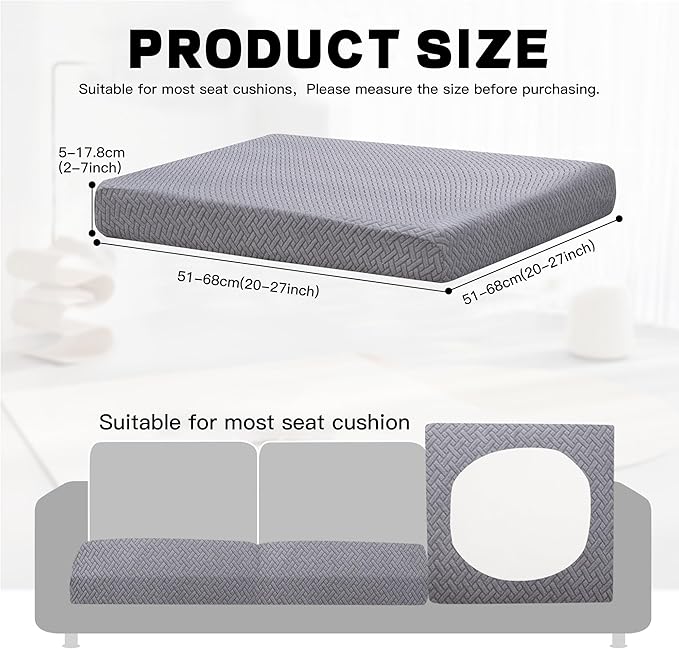 8Pcs Outdoor Cushion Covers, Patio Cushion Covers,Stretch Elastic Slipcovers, Replacement Washable Furniture Protector for Patio Couch,Thick Jacquard Textured Twill Fabric(Gray ,8PCS,Cover Only)
