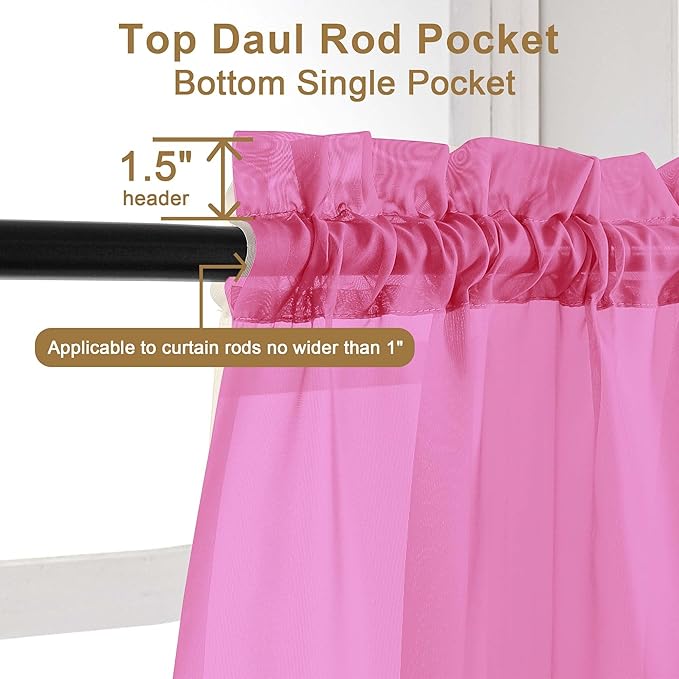 Chyhomenyc Extra Long Sheer Curtains 120 Inches Long 2 Panels Set, Light Filtering Voile Curtain Drapes for Floor to Ceiling Window Patio Sliding Door, 10FT, Hot Pink