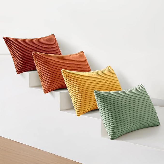MIULEE Decorative Throw Pillow Covers 12x20 Inch Set of 4, Vibrant Cushion Covers Vintage Retro Home Decor, Mix and Match Color Clash Design for Sofa Couch Bed Living Room Yellow Rust Green