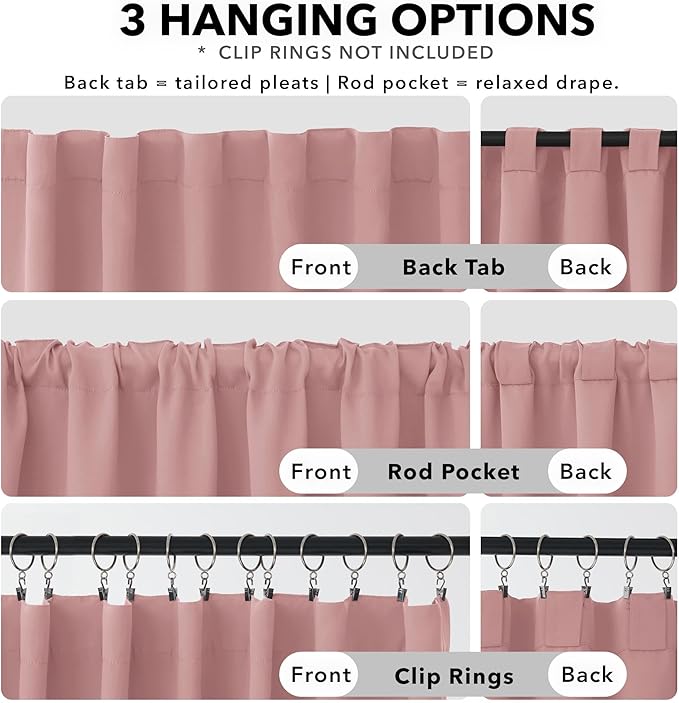 Deconovo Blackout Curtains, Thermal Insulated, W52 x L45 2 Panels, Back Tab, Machine Washable, Room-Darkening Drapes for Bedroom/Living Room Coral Pink