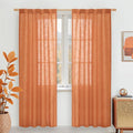LAMIT Burnt Orange Linen Boho Curtains 80 inch Length 2 Panels, Light Filtering Semi Sheer Panels Back Tab and Rod Pocket Neutral Drapes for Bedroom/Living Room, 34 x 80 Inch