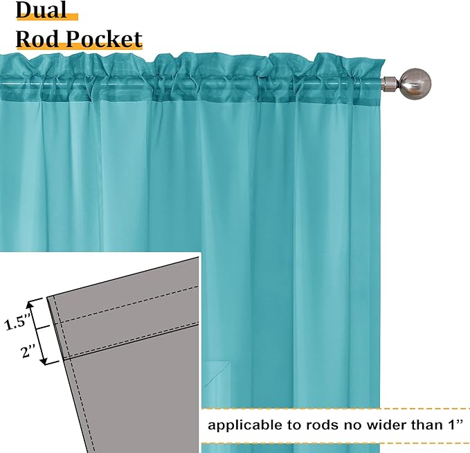 Aiyufeng Turquoise Sheer Curtains 90 Inches Long 2 Panels Set, Light Filtering Soft Airy Voile Rod Pocket Turquoise Sheer Window Drapes for Bedroom Living Room, Each 42Wx90L Inches