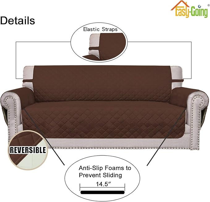 Easy-Going Reversible Oversized Couch Cover for 3 Cushion Couch Sofa Cover for Dogs Water Resistant Furniture Protector Cover with Foam Sticks for Pet Cat (Oversized Sofa, Coffee/Ivory)