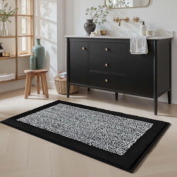 48x24 Long Bathroom Rugs Washable Non Slip, Black Bath Mat for Bathroom Floor Tub, Soft Absorbent Quick Dry Mats for Shower,Bathtub,Home Decor