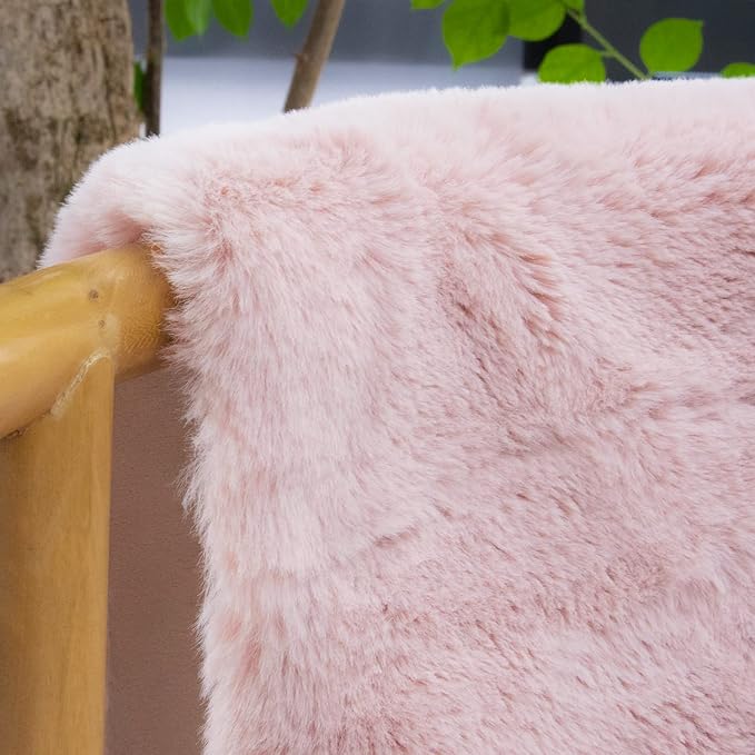 ORINOVA Pink Washable Fluffy Rug 5x7 Area Rugs for Bedroom Plush Faux Rabbit Shag Fur Rug for Living Room Nursery