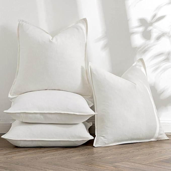 MIULEE Cream Linen Pillow Covers Pack of 4 Decorative Natural Solid Throw Pillow Covers Soft Accent Boho Farmhouse Couch Pillowcases Modern Spring Home Decors for Living Room Bed Sofa 20x20 Inch