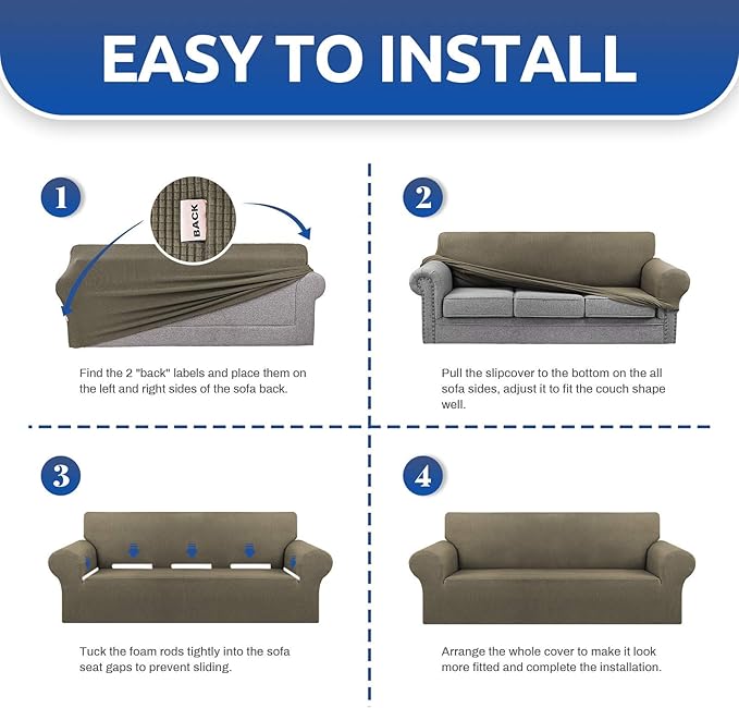 KEKUOU Stretch Single Sofa Slipcover 1 Piece Couch Sofa Cover (31"-55") Furniture Protector 1 Seater Sofa with Elastic Bottom for Kids,Pet.Jacquard Small Checked Pattern Fabric(Small,Khaki)