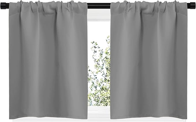 NICETOWN RV Blackout Curtains for Camper Windows, Short Room Darkening Curtains for Kitchen, Home Decoration Thermal Insulated Blackout Drapes for Small Windows (Silver Grey, 2 Panels, W29 x L20)