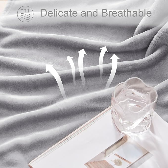 Exclusivo Mezcla Fleece Light Grey Throw Blanket for Couch, Sofa, Super Soft and Warm Blankets, All Season, Cozy, Plush, Lightweight, 50x60 Inches