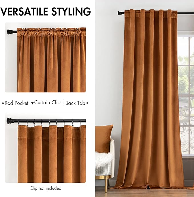 MIULEE Velvet Curtains 84 inches 2 Panels - Luxury Blackout Curtains for Bedroom Living Room Thermal Insulated Super Soft Window Drapes Rod Pocket & Back Tab, Gold Brown, W52 x L84 inches