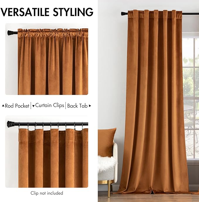 MIULEE Velvet Curtains 90 inches 2 Panels - Luxury Blackout Curtains for Bedroom Living Room Thermal Insulated Super Soft Window Drapes Rod Pocket & Back Tab, Gold Brown, W52 x L90 inch