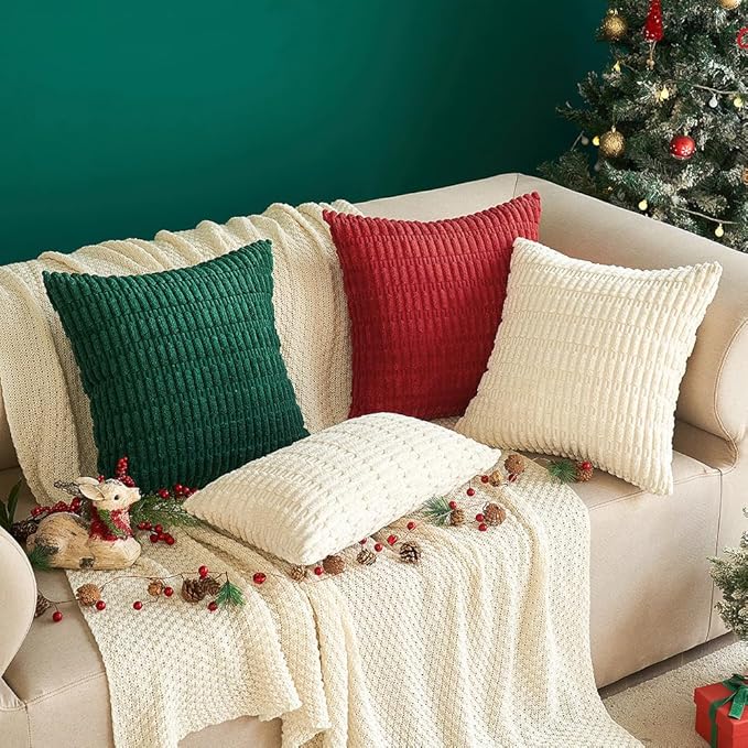 MIULEE Pack of 2 Corduroy Decorative Throw Pillow Covers 20x20 Inch Soft Boho Striped Pillow Covers Modern Farmhouse Home Decor for Sofa Living Room Couch Bed Cream White