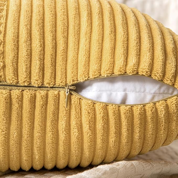 MIULEE Golden Mustard Decorative Throw Pillow Covers 16x16 Inch for Couch Bed Sofa Pack of 2 Boho Farmhouse Throw Pillows Soft Cross Corduroy Patchwork Textured Cushion Cases