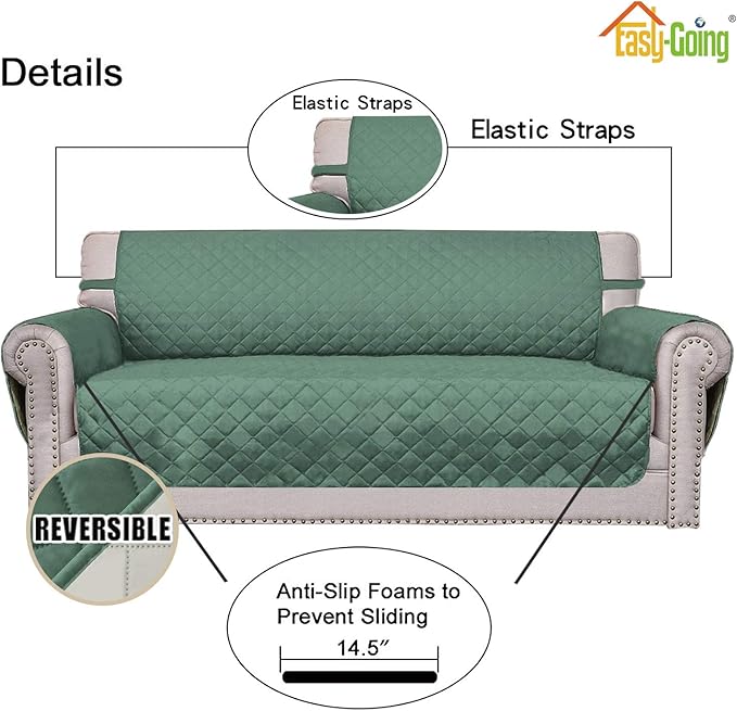 Easy-Going Reversible Couch Cover for 3 Cushion Couch Sofa Cover for Dogs Water Resistant Furniture Protector Cover with Foam Sticks Elastic Straps for Pet Cat (Sofa, Cyan/Ivory)