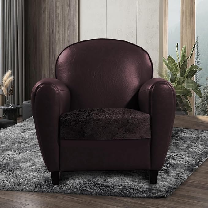 Leather Look Couch Cushion Covers Sofa Seat Slipcovers Sets Couches Furniture Protector for Sectional Armchair Loveseat Pets Kids Stretch Spandex Fabric (1 Cushion Armchair, Chocolate)
