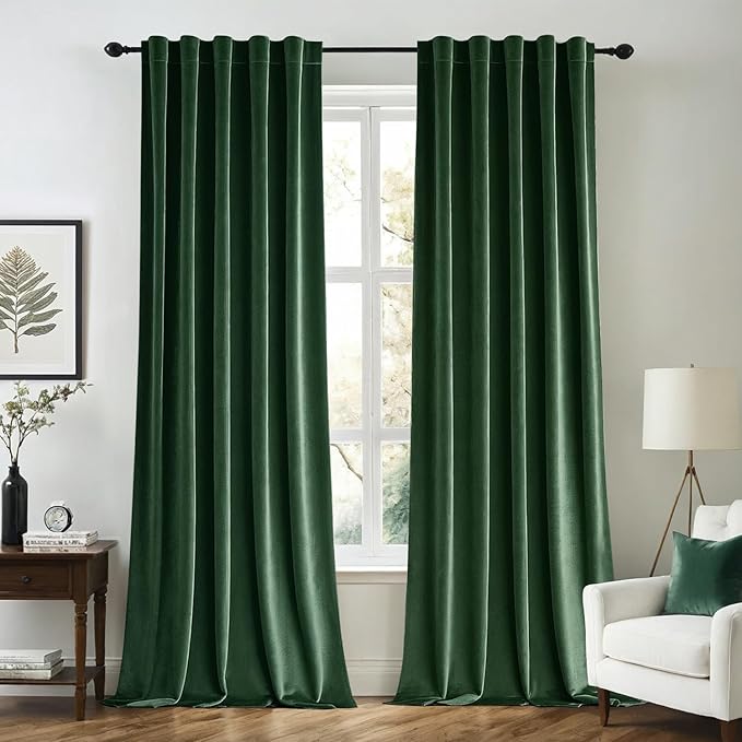 MIULEE Velvet Curtains 90 inches - Luxury Christmas Blackout Curtains for Bedroom Living Room Thermal Insulated Super Soft Window Drapes Rod Pocket & Back Tab, Hunter Green, W52 x L90 inches, 2 Panels