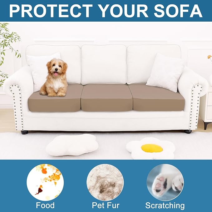 Smiry Printed Couch Cushion Covers, Stretch Soft Couch Covers for Sofa, Washable Non-Slip Sofa Slipcover Furniture Protector for Indoor and Outdoor (3 Pack, Mocha)