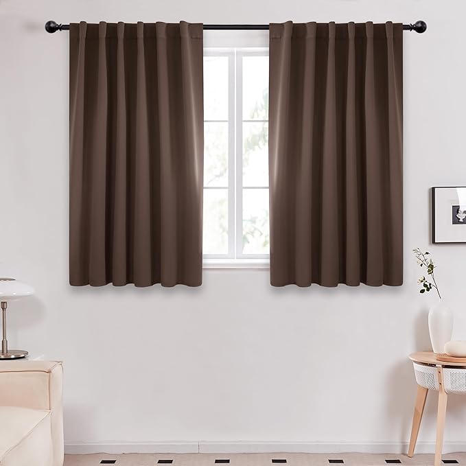 Deconovo Blackout Curtains, Thermal Insulated, W52 x L54 2 Panels, Back Tab, Machine Washable, Room-Darkening Drapes for Bedroom/Living Room Brown