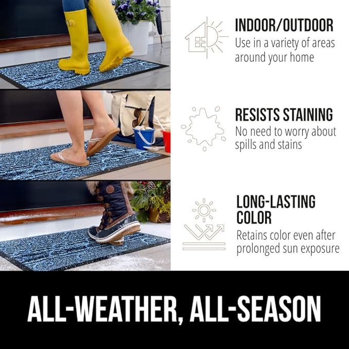 GORILLA GRIP 100% Waterproof All-Season WeatherMAX Doormat, 47x35, US Designed Natural Rubber, Stain and Fade Resistant, Low Profile Indoor Outdoor Door Mats, Easy Clean Patio Mat, Ocean Blue Waves