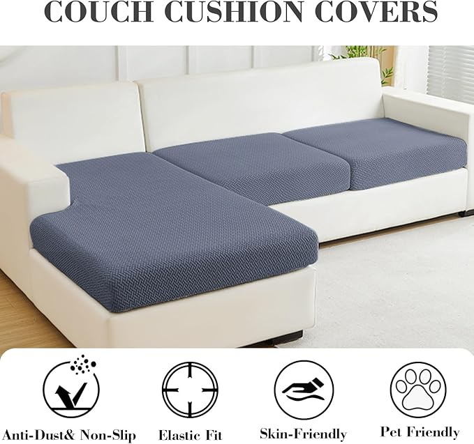 Sofa Covers Couch Covers for Sofa Pet Friendly Couch Cushion Covers Universal Sofa Covers Washable Stretch Slipcovers for Sectional Sofa (Texture Metal Gray, 2 Seats + Chaise Cover)