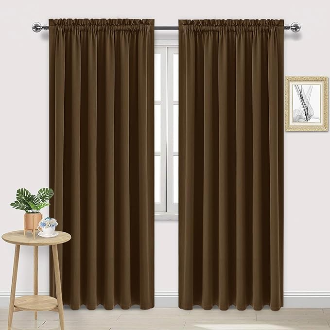 DWCN Brown Blackout Curtains for Bedroom, Thermal Insulated Energy Saving Room Darkening Curtains for Living Room (W60 x L84 inch, Set of 2 Panels, Top of Rod Pocket)
