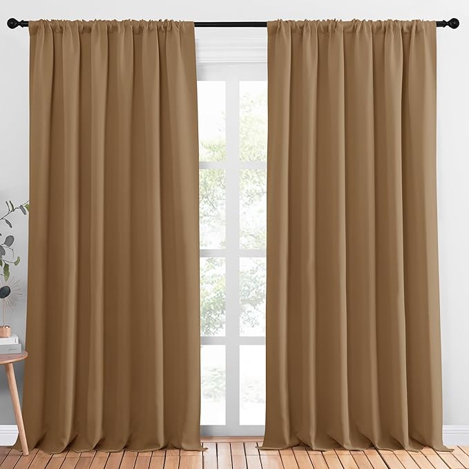 NICETOWN Blackout Curtains Window Draperies, Gold Brown, Set of 2, 70 by 95 inches Long, Window Treatment Thermal Insulated Solid Room Darkening Drapes for Bedroom