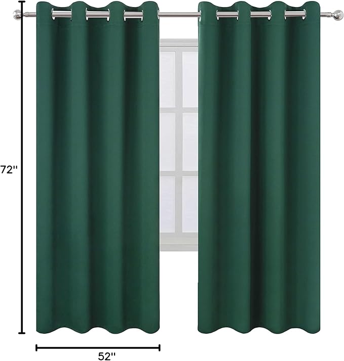LEMOMO Dark Green Thermal Blackout Curtains/52 x 72 Inch/Set of 2 Panels Room Darkening Curtains for Bedroom