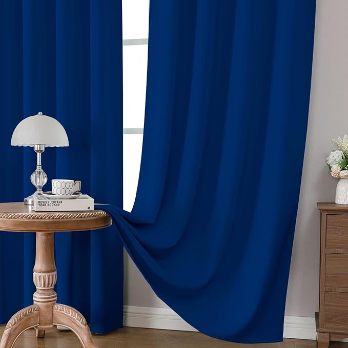 CUCRAF Royal Blue Blackout Curtains 84 inch Length 2 Panels Set, Rod Pocket Room Darkening Drapes for Bedroom Living Room, Insulated Thermal Light Blocking Window Curtain (W52 x L84 Inch)