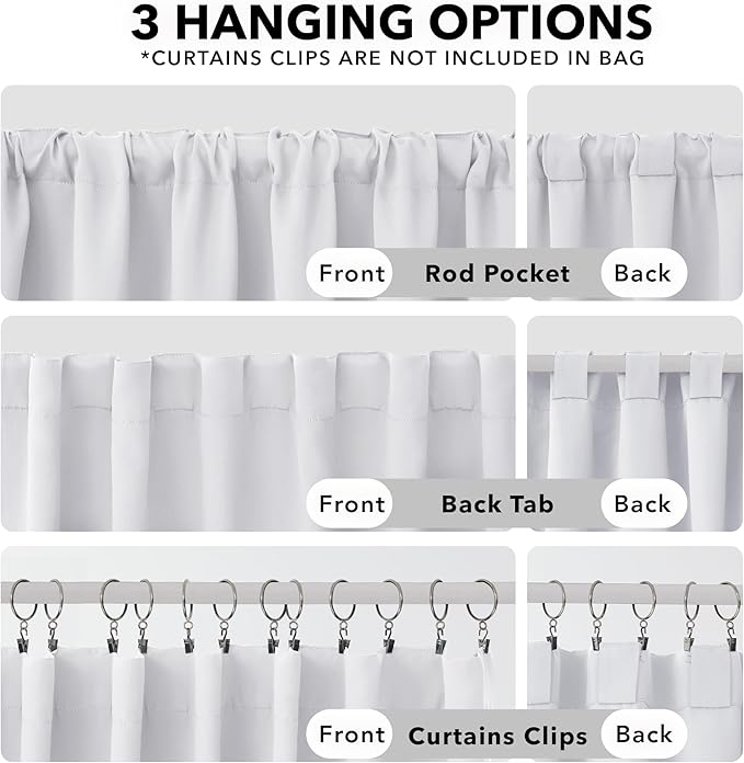 Deconovo Room Darkening Curtains Back Tab and Rod Pocket Curtains Thermal Insulated Blackout Curtains for Living Room 52Wx72L Inch Greyish White Set of 2