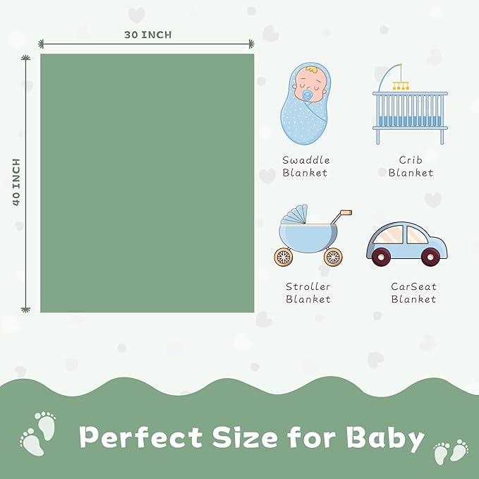Yurhap Fleece Baby Blanket Heart Checkered, Ultra Soft Cozy Baby Blankets for Boys Girls, Fluffy Infant Toddler Newborn Receiving Gifts for Crib Stroller 30"x40" (Sage Green)
