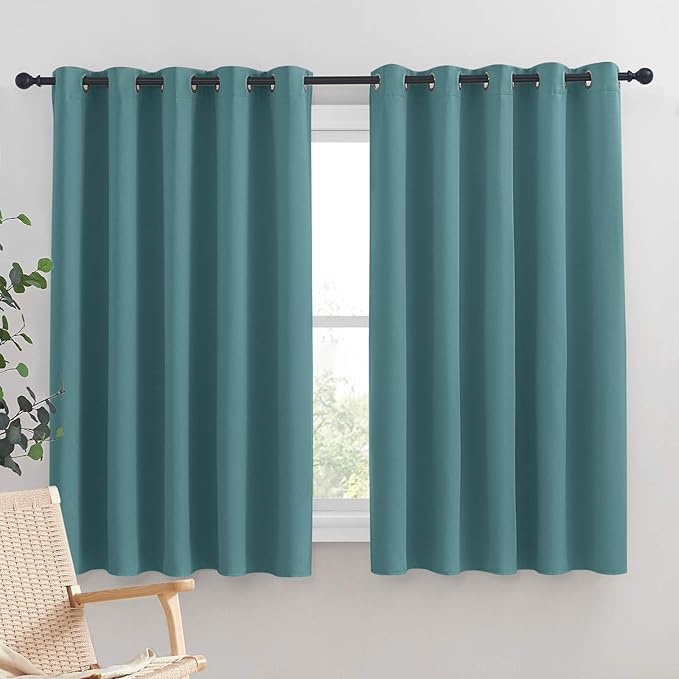 NICETOWN Bedroom Curtain Panels Blackout Draperies, Thermal Insulated Solid Grommet Blackout Curtains/Drapes (Sea Teal, One Pair, 70 by 63-inch)