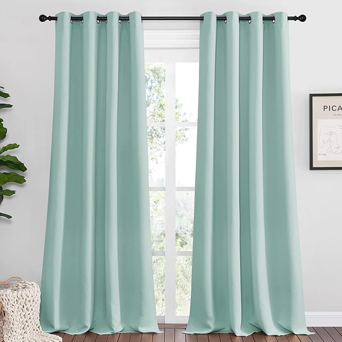 NICETOWN Aqua Blue Blackout Curtains 90" Long for Office, Dining Room, Guest Room, Sound Reducing Heat and Cold Block Curtain Panels for Modern Room Decorative (55" Wide by 90" Long, 2 Pieces)