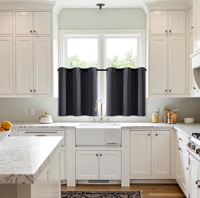 MIULEE Short Curtains for Windows - Dark Grey Blackout Half Window Curtains Thermal Insulated Privacy Drapes for Kitchen Bedroom Bathroom Grommet Top Small Basement Tiers W40 x L36 Inch 2 Panels