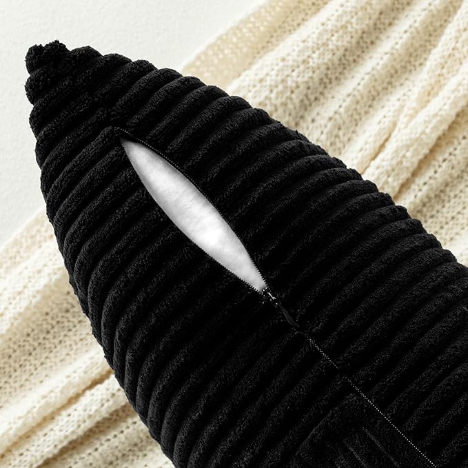 MIULEE Black Decorative Lumbar Throw Pillow Covers 14x24 Inch for Couch Bed Sofa Pack of 2 Boho Farmhouse Throw Pillows Soft Cross Corduroy Patchwork Textured Cushion Cases