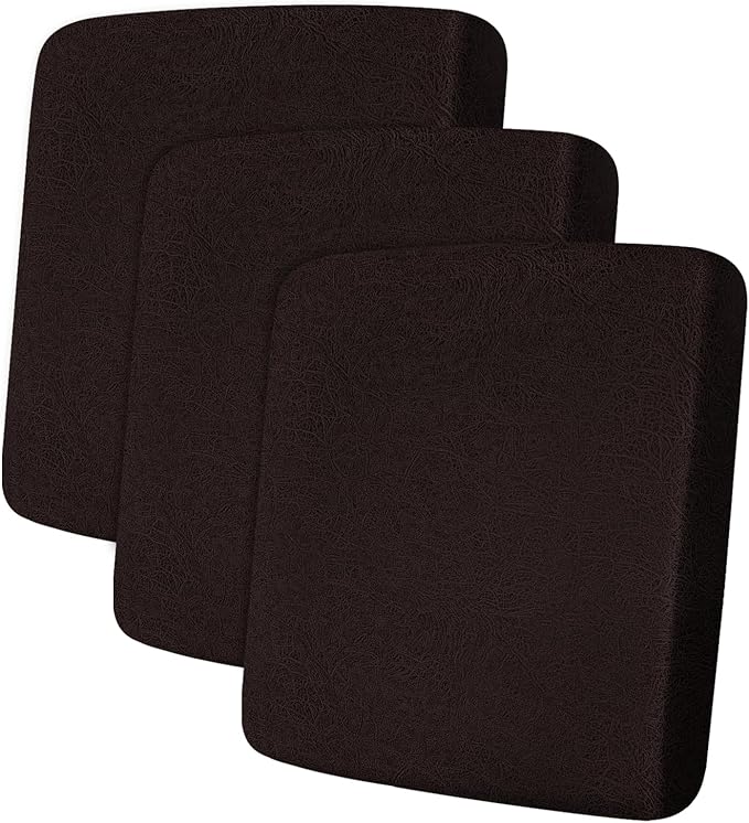 Leather Look Couch Cushion Covers Sofa Seat Slipcovers Sets Couches Furniture Protector for Sectional Armchair Loveseat Pets Kids Stretch Spandex Fabric (3 Cushion Sofa, Chocolate)