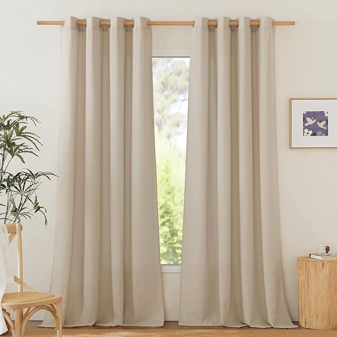 NICETOWN Thick Flax Linen Curtains for Living Room, Rustic Grommet Semi Sheer Privacy Assured Linen Blend Drapes with Light Filtering for Kids Room/Bedroom, Angora, W55 x L90, 1 Pair
