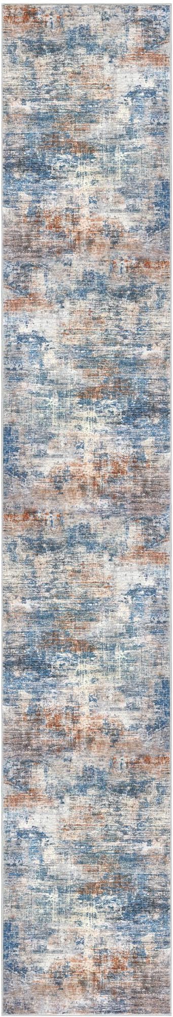 IOHOUZE Abstract Runner Rug 2x12 Ft Washable Runners for Hallways, Non Slip Kitchen Runner Printed Faux Wool Entryway Runner Indoor, Modern Abstract Floor Carpet for Hall Kitchen, Blue Rust