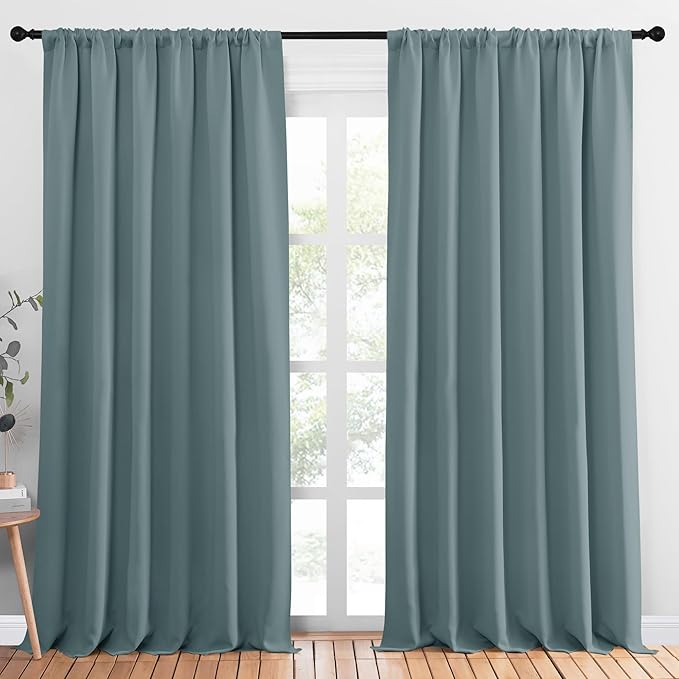NICETOWN 2 Panels Blackout Curtains, Rod Pocket Thermal Insulated Drapess for Bedroom, Privacy Protection Easy-Care Heavy Duty Curtains for Living Room/Dining Room, W70 x L95 inches, Greyish Blue