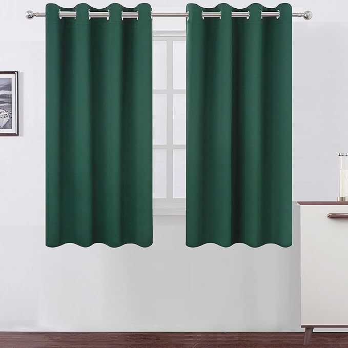 LEMOMO Dark Green Bedroom Blackout Curtains/52 x 54 Inch Long/Set of 2 Curtain Panels/Thermal Insulated Room Darkening Curtains